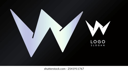 Geometric triangular W letter, funky dynamic logo, modern comic cartoon monogram for gaming, technology, urban art, comic art, streetwear brand, sci-fi cybersport. Vector illustration