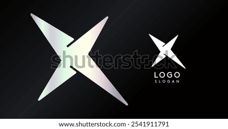 Geometric triangular X letter, funky dynamic logo, modern comic cartoon monogram for gaming, technology, urban art, comic art, streetwear brand, sci-fi cybersport. Vector illustration