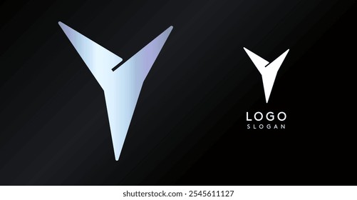 Geometric triangular Y letter, abstract dynamic logo, modern holographic gradient monogram for gaming, technology, urban art, innovation, streetwear brand, sci-fi cybersport. Vector illustration