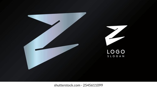 Letra Z triangular geométrica, logotipo dinámico abstracto, monograma holográfico moderno del gradiente para el juego, tecnología, arte urbano, innovación, marca de la ropa de calle, cybersport de la ciencia ficción. Ilustración vectorial