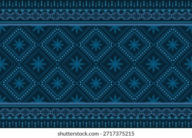 Patrón de diamante tribal geométrico con borde decorativo en tonos azul marino y verde azulado. Fondo étnico moderno conveniente para la tela, la impresión textil, el diseño de la bufanda, el Fondo de pantalla, el diseño superficial, y la decoración interior.
