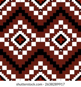 Geometric Tribal Diamond Pattern in Red, Black, and White