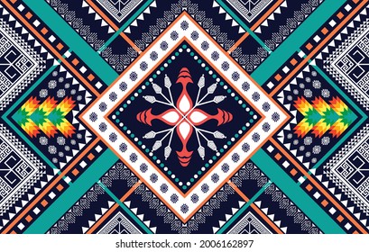 Geometric tribal ethnic pattern designs. Ikat aztec fabric carpet mandalas african american native ornaments textile decoration wallpaper. traditional embroidery vector illustrations background. 