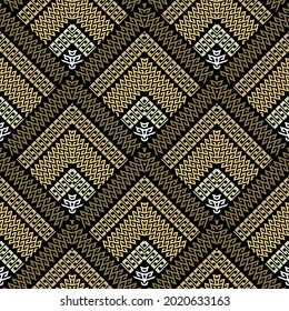Geometric tribal ethnic seamless pattern. Rhombus shapes, mazes, greek key, meanders. Zigzag lines. Celtic gothic style greek ornaments. Elegant ornamental background. Vector ornate decorative design.