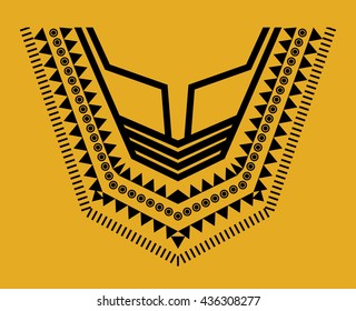 Geometric, tribal jewelry collar clothes. Aztec ornament embroidery, beads around the neck to the chest. Vector pattern for clothing. Template