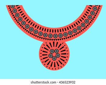 Geometric, tribal jewelry collar clothes. Aztec ornament embroidery, beads around the neck to the chest. Vector pattern for clothing. Template