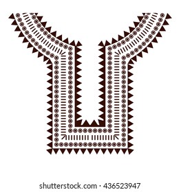 Geometric, tribal jewelry collar clothes. Aztec ornament embroidery, beads around the neck to the chest. Vector pattern for clothing. Template