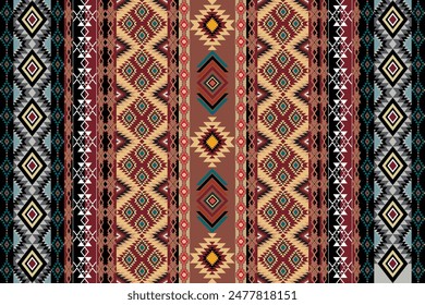 Geometric tribal ornament design with seamless repeat pattern. Aztec and Navajo ethnic style. Black and white color. Design for textile, fabric, curtain, rug, shirt, frame.