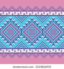 Geometric Tribal Pattern with Blue and Pink Diamond Motif.