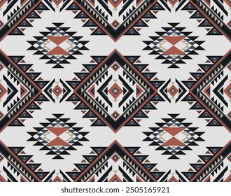 Geometric tribal pattern with bold diamond shapes and earthy tones. Inspired by traditional Native American designs, this seamless background is ideal for textiles, wallpapers, and ethnic-themed proje