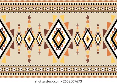 Geometrisches Stammesmuster mit Diamanten und Dreiecken in Erdtönen auf cremefarbenem Hintergrund geometrisches ethnisches Muster