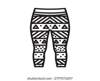 Geometric Tribal Pattern Leggings Vector Illustration in Black and White Line Art Style