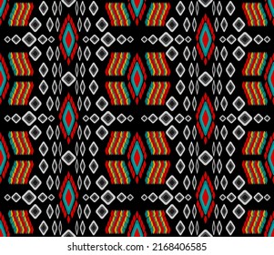Geometrisches Stammmuster nahtlose Blütenfarbe orientalisch. nahtloses Muster. Ethnische Gestaltung für Stoff, Vorhang, Hintergrund, Teppich, Tapete, Kleidung, Umhüllung, Batik, Stoff, Vektorgrafik. Farbiger Stamm.