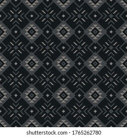 Geometric tribal pattern vector in dark grey. Seamless ethnic aztec culture motif for womenswear boho top, menswear scarf, or other modern autumn winter textile print. Navajo style.