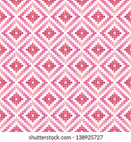 Geometric tribal pixel pattern in green colors. Classic seamless vector background. For fashion textile, cloth, backgrounds.