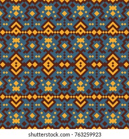 Geometric tribal polychrome pattern with ethnic motifs.