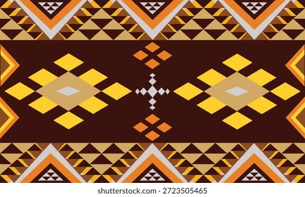 Geometric tribal seamless pattern with bold diamond shapes in brown, gold, and orange tones, perfect for ethnic textile, wallpaper, fabric, and background design.