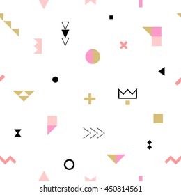 Geometric tribal seamless pattern Memphis trendy style. Vector illustration. Background, texture, textile, fabric