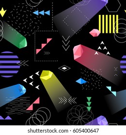 Geometric tribal seamless pattern Memphis trendy style. Vector illustration. Background, texture, textile, fabric