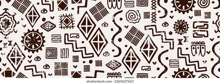 Geometric tribal seamless pattern, vector illustration of hand drawn ethnic drawing. African maya ornamnets. Good for fashion textile print.Rug and grunge rustic handmade.