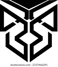 Design de logotipo tribal blindado geométrico com arte de linha simétrica preta abstrata