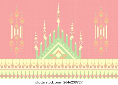 Geometric tribal textile design with ornamental borders