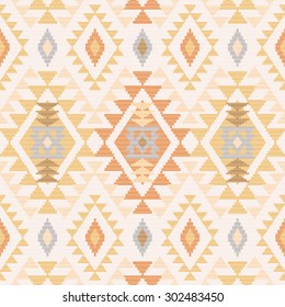 Geometric tribal textile seamless pattern in light colors