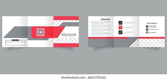 Brochura geométrica com três dobras em formato quadrado. Brochura corporativa em estilo minimalista