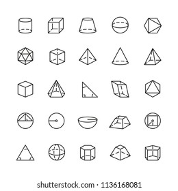 Geometric and trigonometric related icons: thin vector icon set, black and white kit