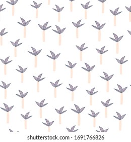 Geometric tropical palm tree seamless pattern on white background. Hand drawn coconut palm tree texture. Jungle foliage vector illustration. Design for fabric, textile print, wrapping paper