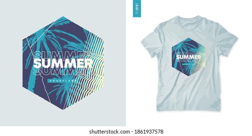 Geometric tropical t-shirt vector design, graphic, print.