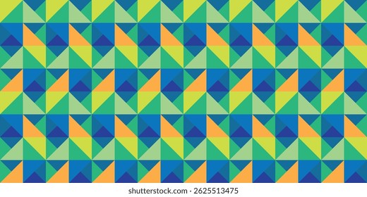 Geometric Truchet tile pattern in bold green and blue tones. Abstract vector design for backgrounds, banners, or seamless repeats.