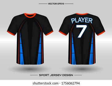 Geometric T-shirt sport vector design template, Soccer jersey mockup for football club. uniform front and back view. Clothing Men adult. Can use for printing, branding logo team, squad, match event, tournament
