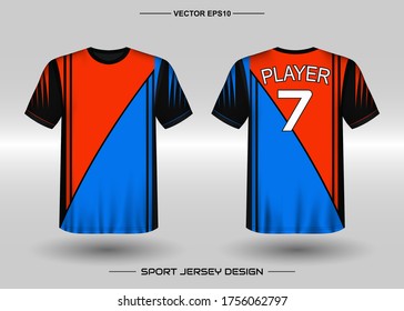 Geometric T-shirt sport vector design template, Soccer jersey mockup for football club. uniform front and back view. Clothing Men adult. Can use for printing, branding logo team, squad, match event, tournament