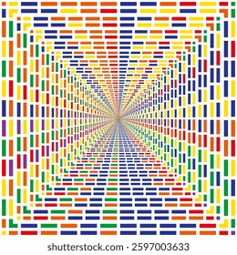Geometric tunnel effect. Colorful perspective grid. Abstract square illusion. Optical depth pattern