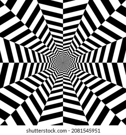 Geometric tunnel in the form of an eight-pointed star, Op art, Psychedelic tunnel