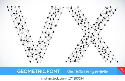 Geometric type font, geometric modern typography sat. V and X letters. More letters in my portfolio.