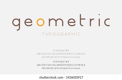 Geometric typography. Alphabet fonts regular and light uppercase and lowercase. Letters and numbers. Minimalist, modern and urban style for designs and logo font.