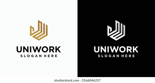 Geometric U and W initials vector logo design in cube shape with modern, simple, clean and abstract style. Icon for business, construction, sports and personal branding.