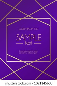 
Geometric ultraviolet design template with rose gold lines. Modern design for wedding invitation, greeting card, anniversary. Trandy violet background with geometric rose gold lines. Vector illustrat