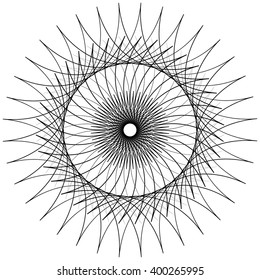 Geometric uncolored mandala element. Concentric, spirally abstract graphic.