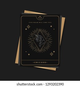 Geometric unicorn mystic symbol fortune card vector