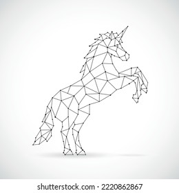 Geometric Unicorn silhouette. Image of Unicorn stands on its hind legs. Side View. Mythical animal.