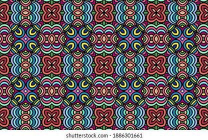 Geometric unique wallpaper. Ethnic ornament based on African, Indian, Mexican, Aztec motives. Doodling style pattern. Design for wrapping paper, business card, textile, fabric, website, stained glass.