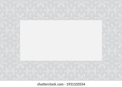 Geometric unique white background. Volumetric composition of a relief ethnic pattern. Frame for text with 3D effect of a convex shape based on the peoples of Africa.