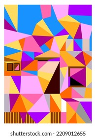 Geometric universal abstract asymmetric seamless pattern of simple angular geometric shapes. Color palette with harmonious composition. Graphic continuous background from different figures.
