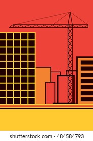 Geometric urban composition, bright colors, red and black city illustration, abstraction image, vector design art