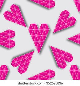 Geometric Valentines day. Abstract polygonal paper hearts. Love background.