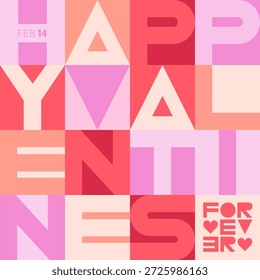 Geometric Valentine's Day seamless pattern featuring abstract modern designs with hearts and love motifs. Ideal for prints, banners, fabrics, cards, gift wrap, and covers