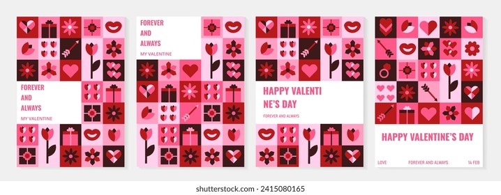 Geometric Valentine's poster set with simple shapes. romantic vector background. Modern abstract concept for banner.